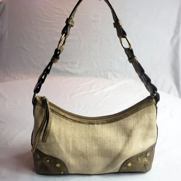 Relic Women's Cream Leather Studded Lined Canvas Purse Shoulder Bag - Picture 12 of 12